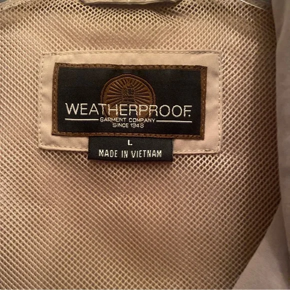 WEATHERPROOF Tan Classic Lightweight Stand Collar Windbreaker Jacket Large lcsr - Picture 2 of 11